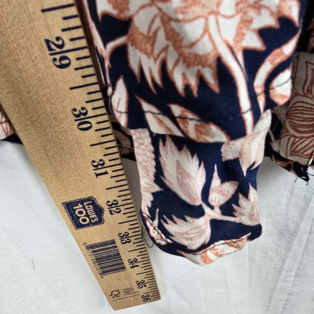 Lucky Brand Puff Sleeve Floral Navy and Peach Women's Shirt Sz XXL - Picture 6 of 8
